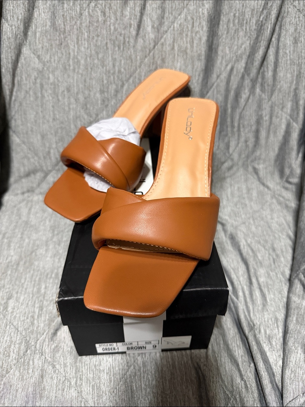 Women's Tan Padded Crossover Slide Mules